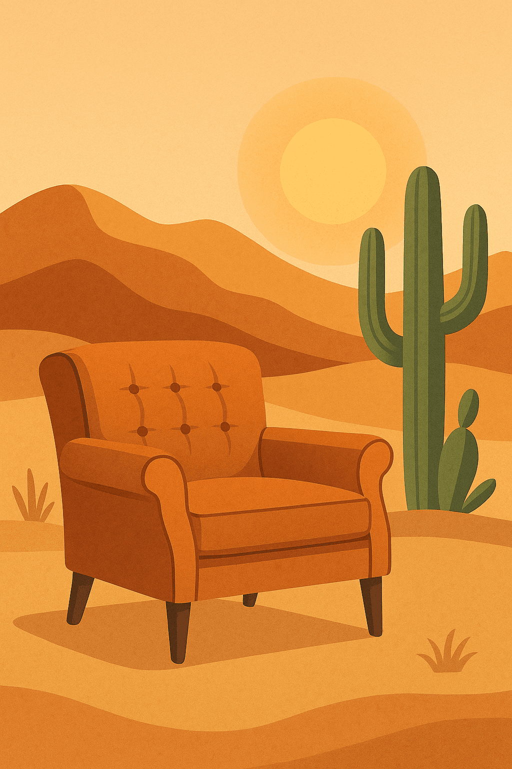 Illustration of an upholstered chair in the desert